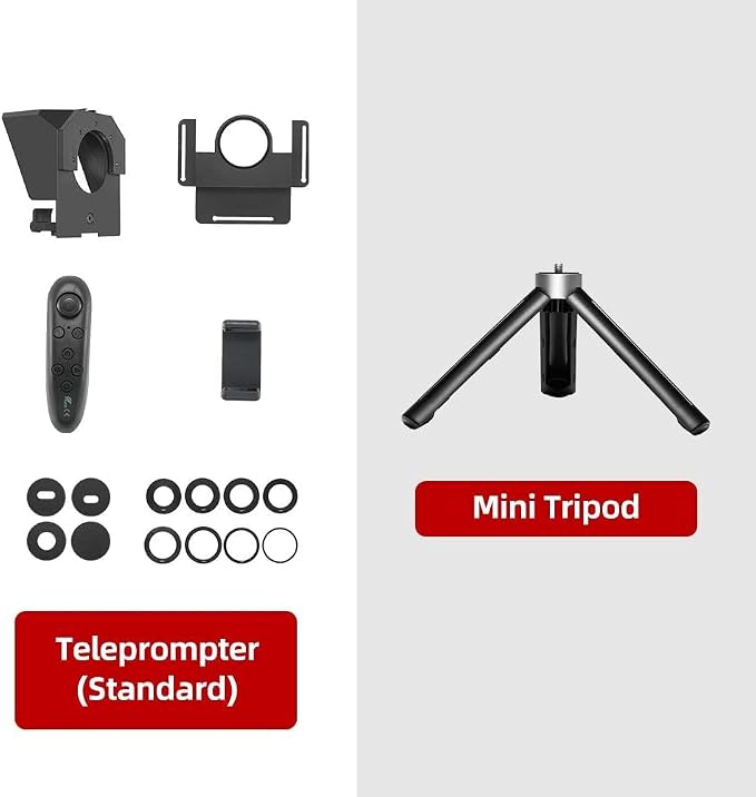 AMBITFUL Teleprompter 7.5'' with Tabletop Tripod for Smartphone and DSLR Camera, Adjustable Phone Clip & Camera Adapting Ring, for Live Streaming, Interviews(Mini Teleprompter Only)