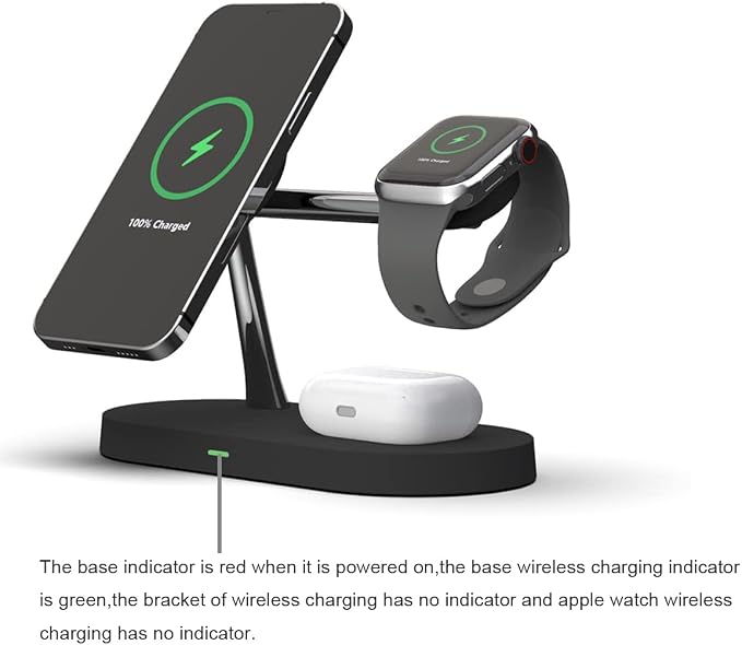 5 in 1 Magnetic Wireless Charging Stand, 15W Fast Mag-Safe Charging Station ，Design for iPhone 15/14/13/12 Series, iWatch 7/SE/6/5/4/3/2, Airpods 3/2/Pro