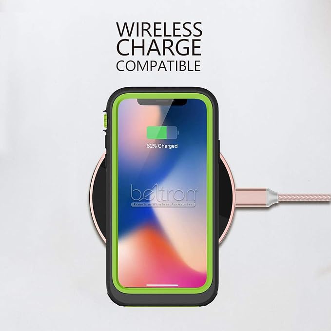 BELTRON Waterproof case for iPhone X/XS, Shock & Drop Proof, Dirt Proof, Heavy Duty Underwater Diving Case (IP68 Rated, MIL-STD-810G Certified) Fully Sealed w/Built-in Screen Protector (Lime)