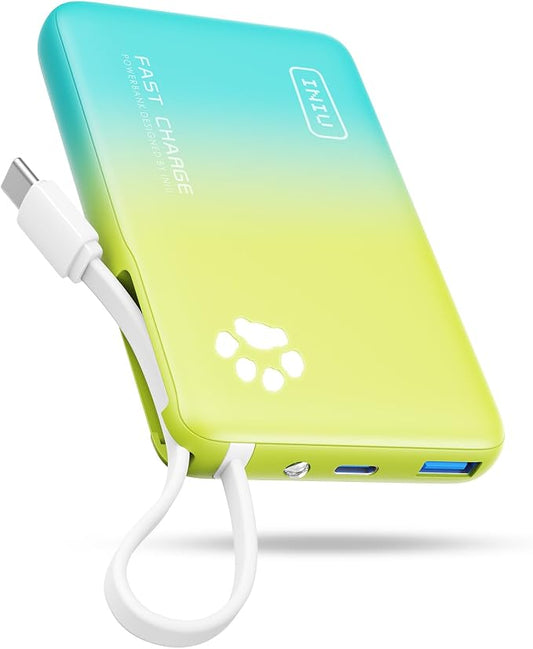 INIU Portable Charger, 45W PD Slim 10000mAh Power Bank with Built-in USB-C, Camping Outdoor Travel Business, for Women Men Students Family Emergency