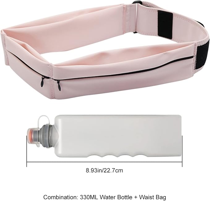 Running Belt with 11oz Water Bottle for Men Women, Slim Sport Workout Fanny Pack Phone Belt Holder Sweat and Waterproof Money Belt for Running Traveling Hiking
