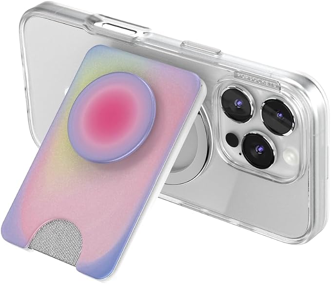 PopSockets Kick-Out Wallet for MagSafe, Adjustable Kickstand, Magnetic Stand, Rainbow - Aura