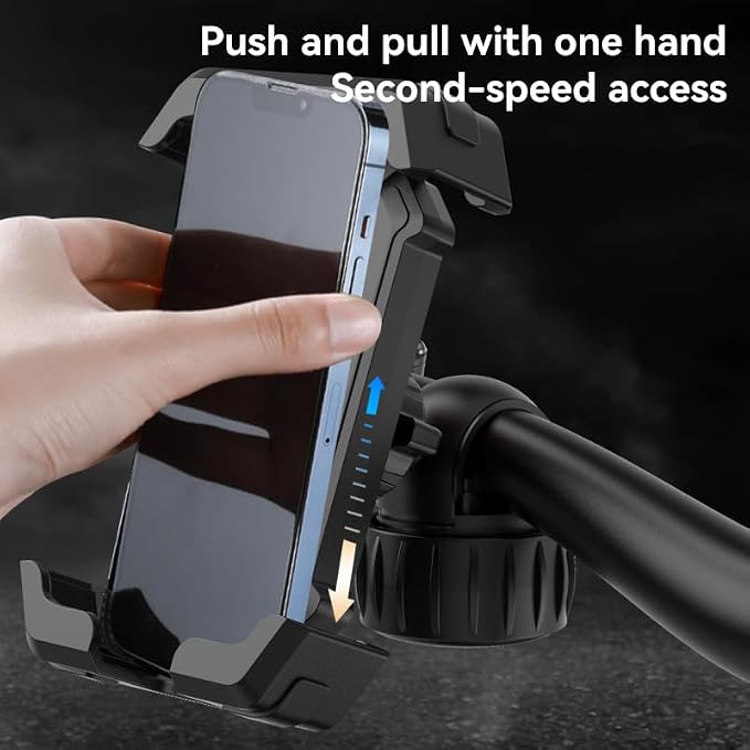 One-Hand Operation Bike Phone Holder 360° Rotation Quick Release Holder for Motorcycle Scooter E-Bike Fits iPhone Samsung Google Pixel, Black (Regular model)