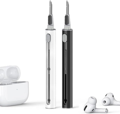 【2 Pack】 Cleaner Kit for AirPods Pro 1 2 3 Earbuds,Cleaning Kit Pen Shape with Soft Brush Flocking Sponge Tool for Bluetooth Earphones Headphones Charging Case,Phone,Camera and Computer(White+Black)