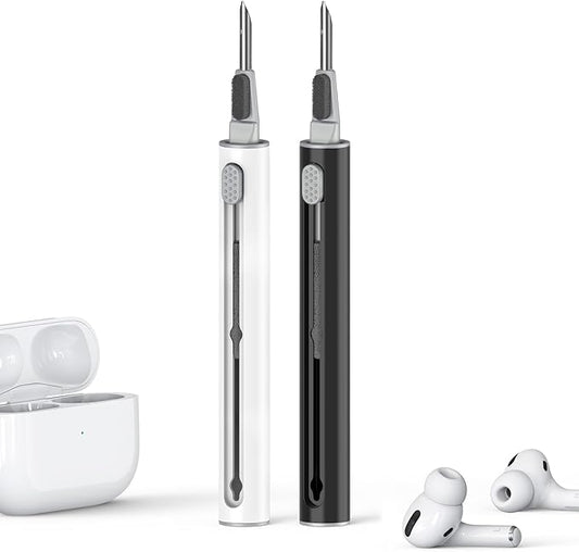 【2 Pack】 Cleaner Kit for AirPods Pro 1 2 3 Earbuds,Cleaning Kit Pen Shape with Soft Brush Flocking Sponge Tool for Bluetooth Earphones Headphones Charging Case,Phone,Camera and Computer(White+Black)
