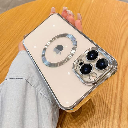 Luxury Plating Clear Magnetic Wireless Charge Case for iPhone 14 Series Soft Silicone Cover (iPhone 14)