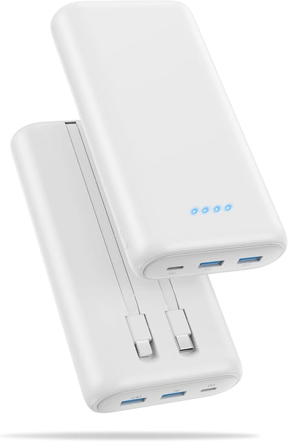 Ekrist Upgraded Portable Charger 40800mAh Power Bank - Portable Battery with 2 Built in Cables,PD 25W USB C Fast Charging Battery Pack Compatible with iPhone 17 16 15 14 13 Android Phone etc-White