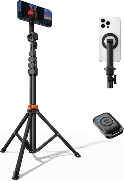 Phone Tripod, Tripod for iPhone with Remote & Strong Magnetic Holder for Magsafe, Stable Cell Phone Tripod for Video Recording, Essential Tripod & Monopod Accessories for iPhone/Android (66")