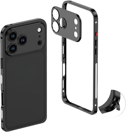 Thin Metal Frame Heat Dissipation Case with Lens Protector Slim Hard Titanium Shockproof for iPhone 17/16/15/14 /13 (Black,for iPhone14Plus)