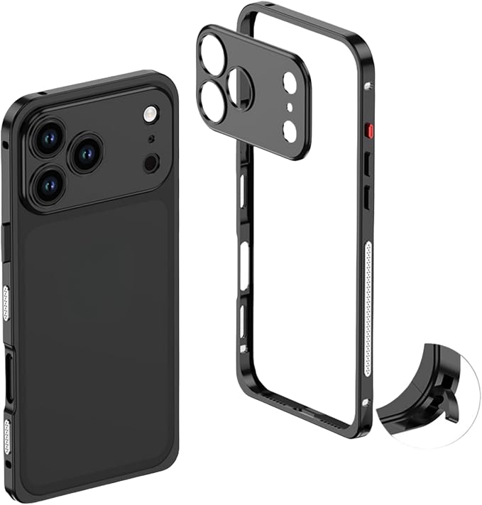 Thin Metal Frame Heat Dissipation Case with Lens Protector Slim Hard Titanium Shockproof for iPhone 17/16/15/14 /13 (Black,for iPhone13Pro)