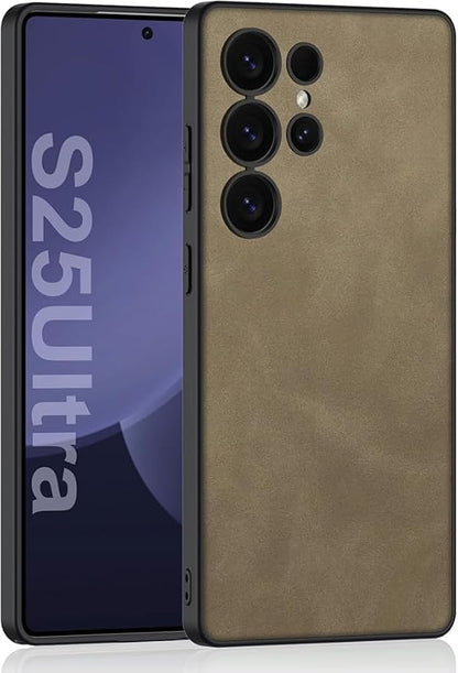 Leather Case for Samsung Galaxy S25 Ultra/S25 Plus/S25, Full Lens Protection Slim Thin Business Cover Minimalist Shell (Brown,Samsung Galaxy S25 Ultra)