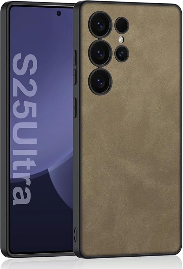 Leather Case for Samsung Galaxy S25 Ultra/S25 Plus/S25, Full Lens Protection Slim Thin Business Cover Minimalist Shell (Brown,Samsung Galaxy S25 Plus)