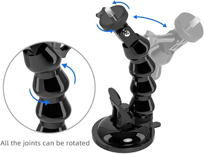 Flexible Gooseneck Extension Suction Cup Car Mount Holder with Phone Holder for Gopro Hero 13/12/11/10, DJI Osmo Action 6/5 Pro/4/3 and More Action Cameras, iPhone 16/15/14/13, Samsung and More Phones