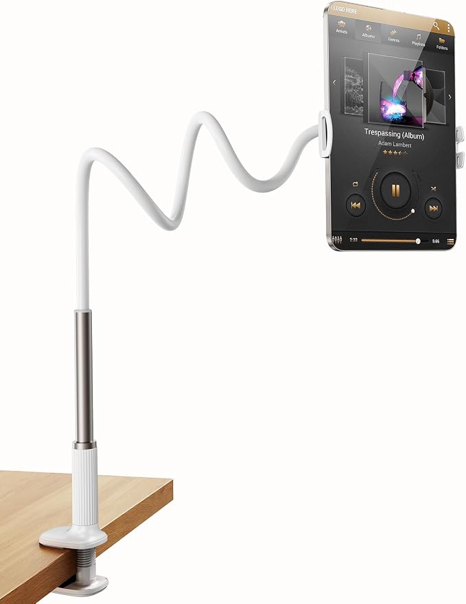 Gooseneck Tablet Holder for Bed, Adjustable Tablet Stand for Desk, Flexible Long Arm Mount for Kindle Reading in Bed, Compatible with iPad and Other 4.7-10.9 Inches Devices