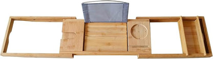 Bamboo Bathtub Tray, Expandable Bath Tray Multifunctional Drain Bath Shelf Caddy Tray Bathtub Storage Rack Bath Tub Tray Table for Candle Towel Book Wine Phone Shower