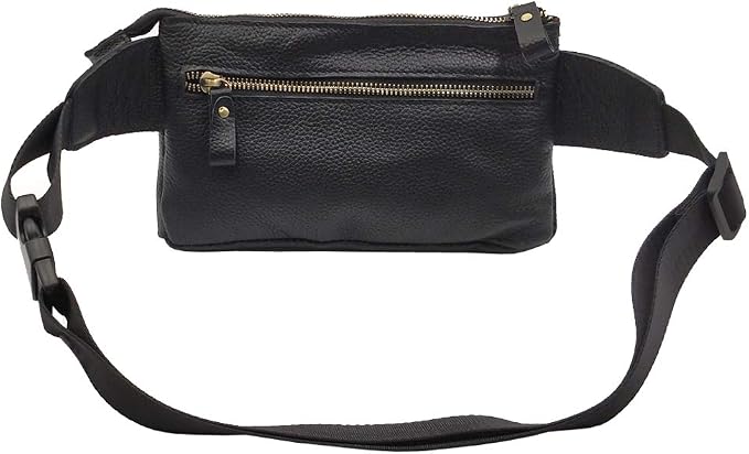 Hebetag Leather Waist Pack Fanny Bag for Men Women Outdoor Travel Sports Running Walking Hiking Hip Bum Belt Slim Cell Phone Purse Casual Waist Wallet Pouch (#02Black)