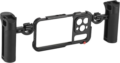Andoer Portable Phone Cage with Dual Handles Mobile Phone Video Rig Handheld Smartphone Stabilizer Several Cold Shoe Mounts Replacement for iPhone 15 Pro