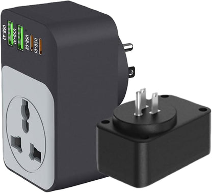 Universal Travel Adapter, COOFINE 65W Plug Adapter with 1 International Outlet 2 PD USB C 2 USB Ports, 110-240v, 5 in 1 Type B Universal Power Adapter for EU UK to US Worldwide Travel