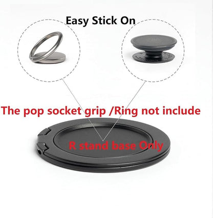 Ganinno R Stand Magnetic Ring Holder for iPhone 12 13 14 15 16 Pro max Series, Ultra-Thin Aluminum Compatible with MagSafe Cases, Removable Grip Base for PopSocket Stand (Matte Black)