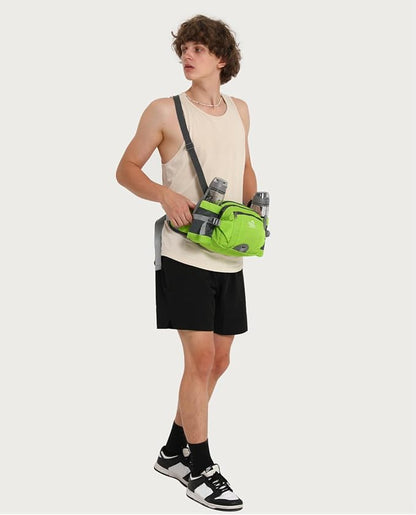 WATERFLY Fanny Pack Waist Bag: Fannie Pack 2 Water Bottle Holders Lumbar Belt Hiking Walking Running Jogging Camping Large Woman Man (Bottle Not Included)