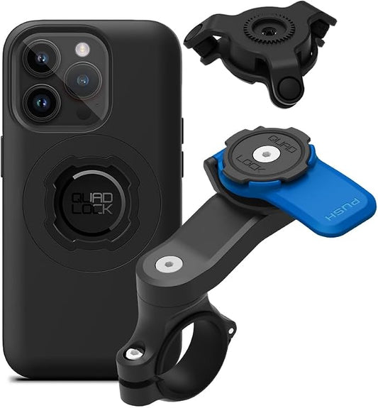 Quad Lock Motorcycle Handlebar Mount Kit with Vibration Dampener and MAG Phone Case for iPhone 14 Pro
