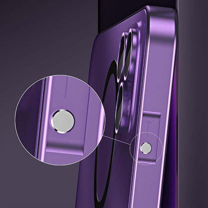 Magnetic Charging Aluminum Metal Bumper Matte Shell for iPhone, Anti-Collision Matte Snap-On Phone Case, for iPhone 16/15/14/13/12 Pro Max (Purple,14 Plus)
