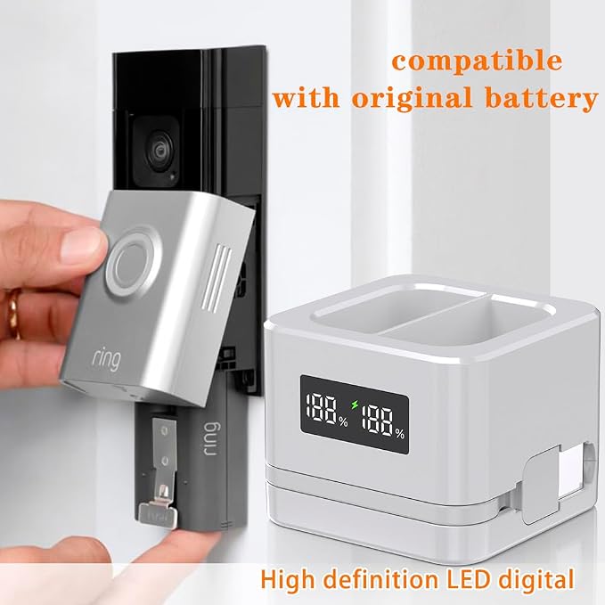 2 Pack Upgraded,Ring Batteries Charger,A Charger Compatible with Ring Batteries,LED Digital Display,Dual Charging,for Ring Doorbell Camera 2/3/4,3Plus,Ring Spotlight Camera and Stick Up Cam
