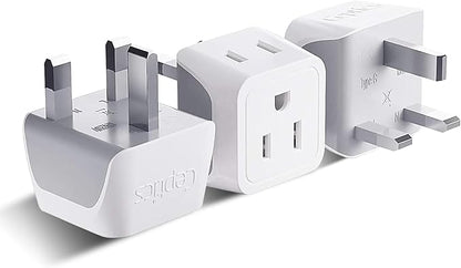 Ceptics UK Travel Plug Adapter, 2 in 1 Type G Adapter, US to UK Adapter, Ireland, Dubai Travel Adapter with Dual USA Inputs, CE, RoHS - HK Outlet Adapter, 3 Pack | Type G Adapter for Travel, US to UK Plug Adapter with 2 USA Outlet, UK Travel Adapter, C...