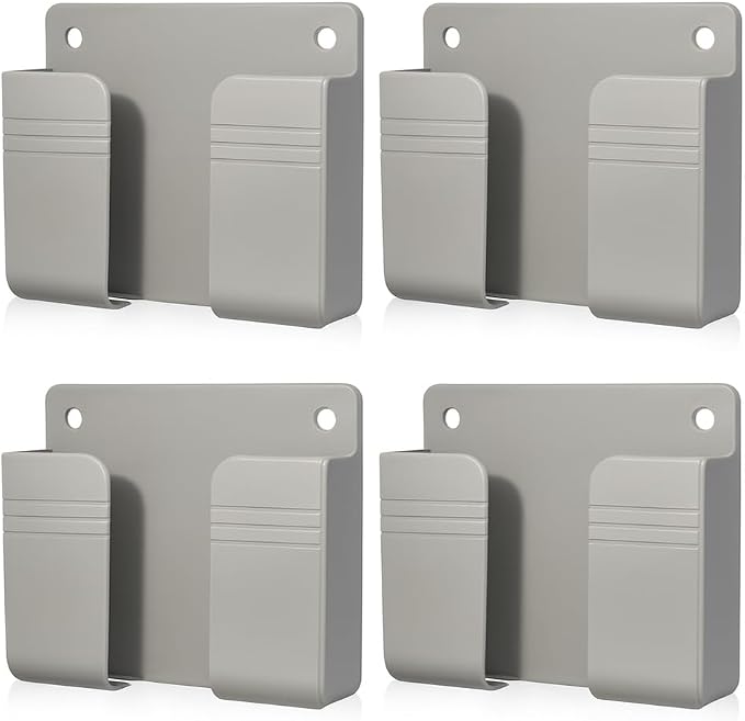 Wall Phone Holder 4 Pack, Adhesive Wall Mount Phone Holder, No Drill Cell Phone Holder for Bedside, Bathroom & Kitchen, Universal Mobile Holder for iPhone & Android, Strong Adhesive