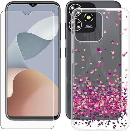 Cover for ZTE Blade A73 (6.52 inch) Case + Screen Protector，Tempered Glass 9H Hardness Protective Film and Soft Silicone Bumper Shell Transparent TPU Phone case -A lot of Love