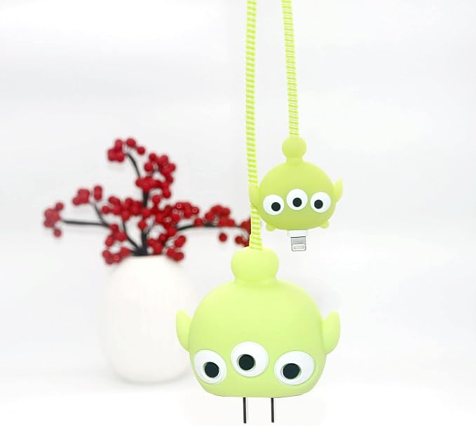 3D Cute Cartoon Charger Protector Case - Compatible for Apple 20W USB-C Power Adapter and Lightning Cable, No.04(4in1)