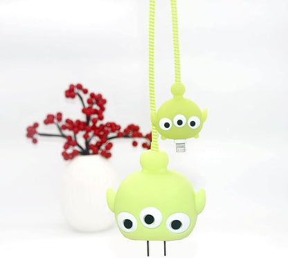 3D Cute Cartoon Charger Protector Case - Compatible for Apple 20W USB-C Power Adapter and Lightning Cable, No.04(4in1)