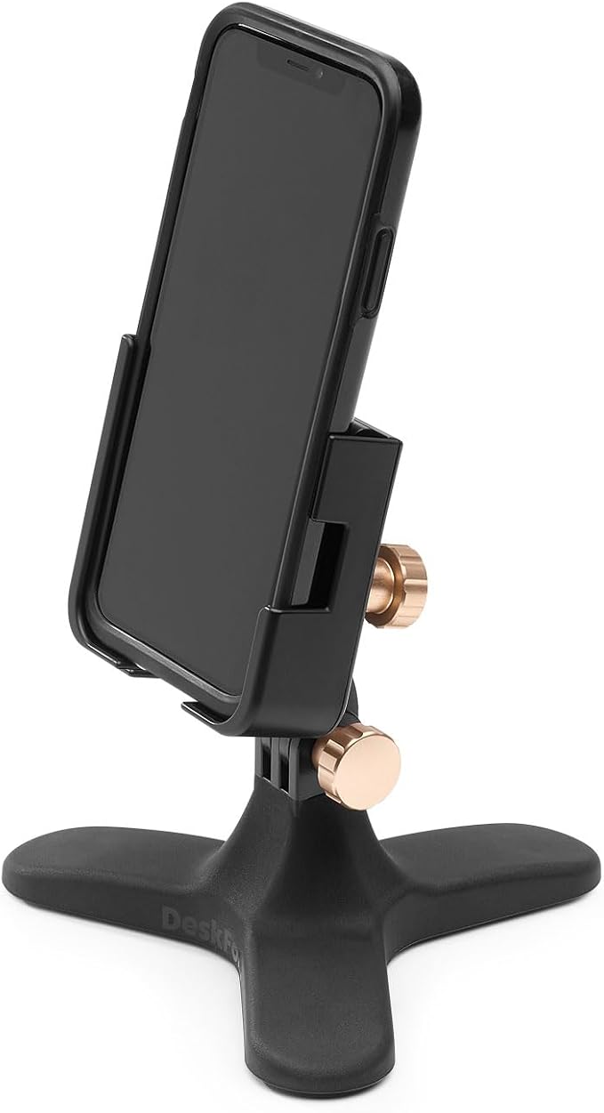 WeatherTech DeskFone Two View Universal Phone Holder for Flat Surfaces, Office, Kitchen, Nightstand - Rose Gold Metal Knobs