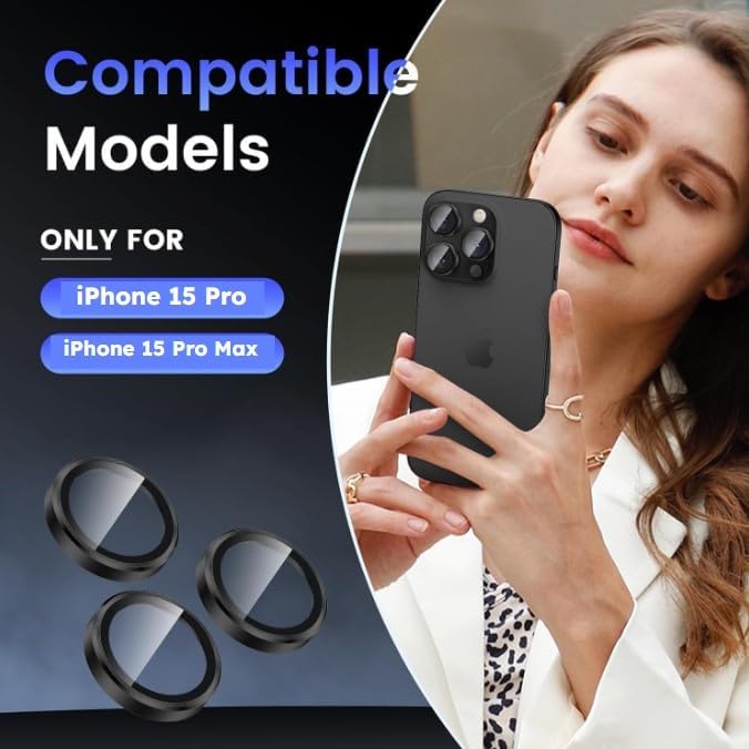 Camera Lens Protector for iPhone 15 Pro/iPhone 15 Pro Max, Anti-Scratch Lens Cover, 9H+ Tempered Glass HD View w/Night Shoot Shatterproof Black Titanium