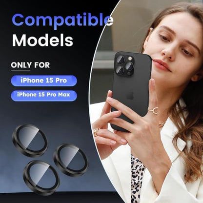 Camera Lens Protector for iPhone 15 Pro/iPhone 15 Pro Max, Anti-Scratch Lens Cover, 9H+ Tempered Glass HD View w/Night Shoot Shatterproof Black Titanium