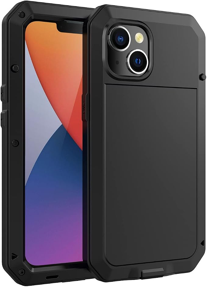 Marrkey for iPhone 14 Case, 360 Full Body Protective Cover Heavy Duty Shockproof Tough Armour Aluminum Metal Case with Silicone Built-in Screen Protector for Apple iPhone 14 6.1 Inch - Black
