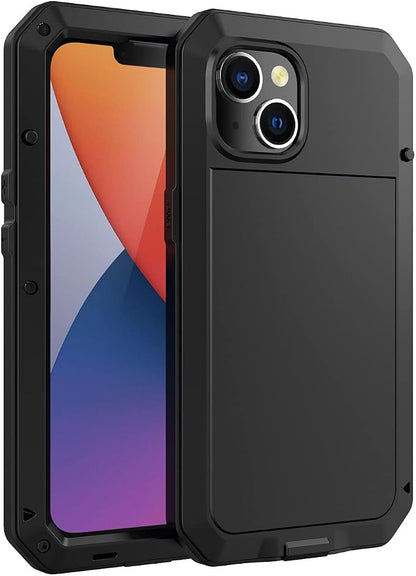 Marrkey for iPhone 14 Case, 360 Full Body Protective Cover Heavy Duty Shockproof Tough Armour Aluminum Metal Case with Silicone Built-in Screen Protector for Apple iPhone 14 6.1 Inch - Black