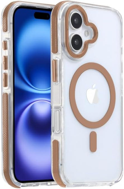 Magnetic Case for iPhone 16 [5X Military-Grade Protection] Compatible with MagSafe Shockproof Slim Thin Cover 6.1 inch 16 Phone Case,Clear Desert Brown