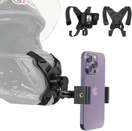 SOH Motorcycle Helmet Chin Strap Mount with Phone Clip, Adjustable Strap Helmet Phone Holder Mount for iPhone 17/16 Pro Max/15/14, Google, Samsung, LG, Pixel, Huawei, Xiaomi,All Smartphones