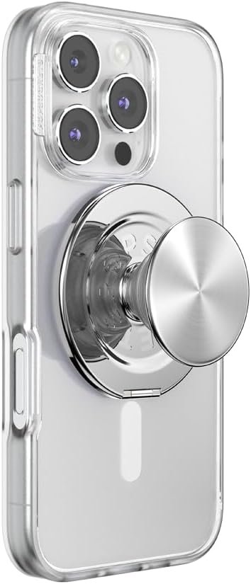 PopSockets Kick-Out Grip for MagSafe, Adjustable Kickstand for Portrait or Landscape, Magnetic Stand, Silver - Silver