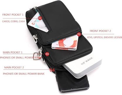 Black Color Small Phone Purse Crossbody Bag for Women for Samsung Galaxy S20 FE / S21 FE / S21 S22 Plus/Z Fold 3 / A22 A32 A20 A51 A52, Armband for Moto G Stylus Power 2020 / OnePlus 9 8 / Pixel 6