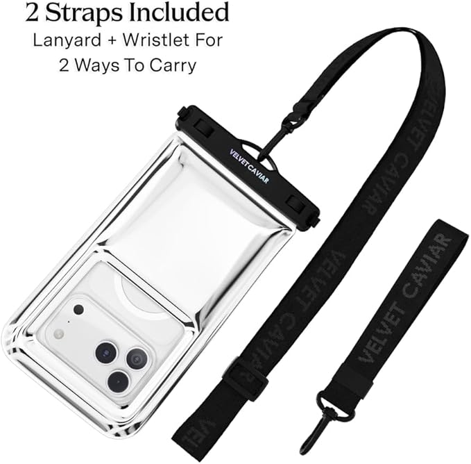 VELVET CAVIAR Waterproof Phone Pouch with Lanyard | IP68 Floating Case for iPhone & All Phones | Dry Bag for Snorkeling, Beach, Kayaking | Travel & Cruise Essentials for Women (Silver Holo)