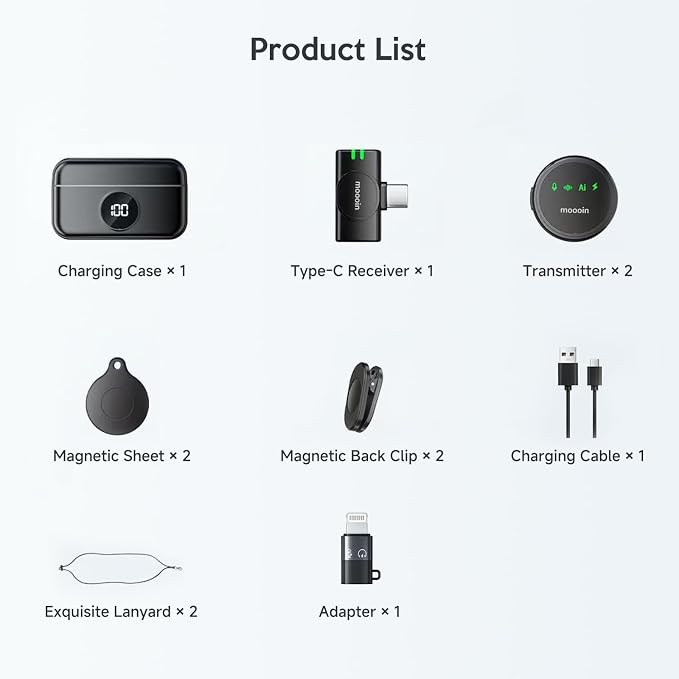 Wireless Lavalier Microphone for iPhone, with AI Noise Reduction – Plug-and-Play Clip-on Mic for iPhone/iPad/Android, Long Battery Life Mini Portable for Vlogging, Live Streaming, Interviews