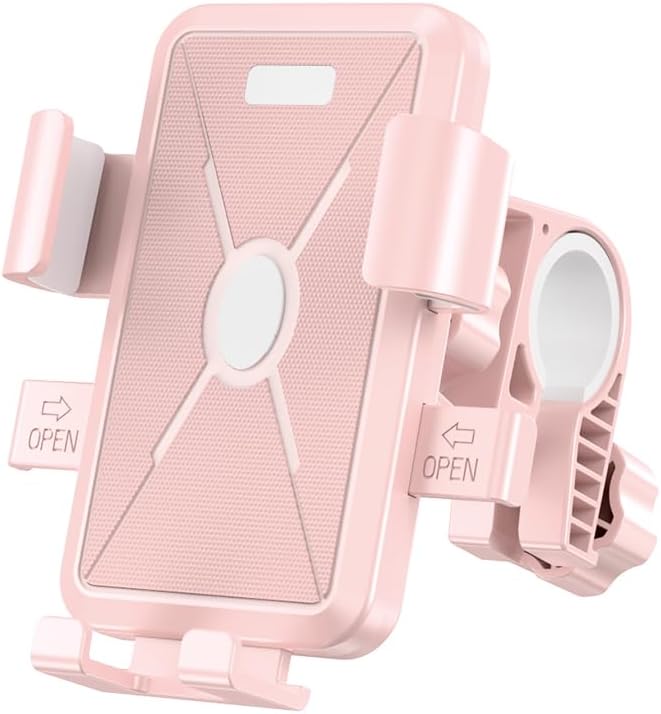 Bike Phone Mount, 1-Second Quick Release Motorcycle Phone Holder with 360° Rotation, Anti-Shake Silicone Pad, Universal for 4-7 Inch Phones - Fits 22-35mm Handlebars (Pink)