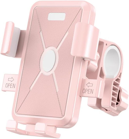 Bike Phone Mount, 1-Second Quick Release Motorcycle Phone Holder with 360° Rotation, Anti-Shake Silicone Pad, Universal for 4-7 Inch Phones - Fits 22-35mm Handlebars (Pink)
