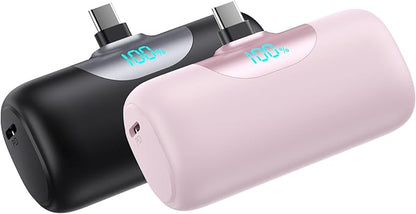 [2-Pack]Mini Portable Charger for iPhone 17, 5500mAh LCD Display USB C Power Bank,Fast Phone Charging Travel Pocket Size Battery Pack for iPhone 17/17 Pro/17 Pro Max/16/15 Series,Android(Black+Pink)