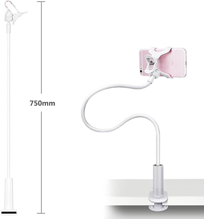ZTON Universal Cell Phone Holder, Universal Mobile Phone Stand, Lazy Bracket, Flexible Long Arms Clip Mount for iPhone, LG, etc.in Office Bedroom Desktop(White)
