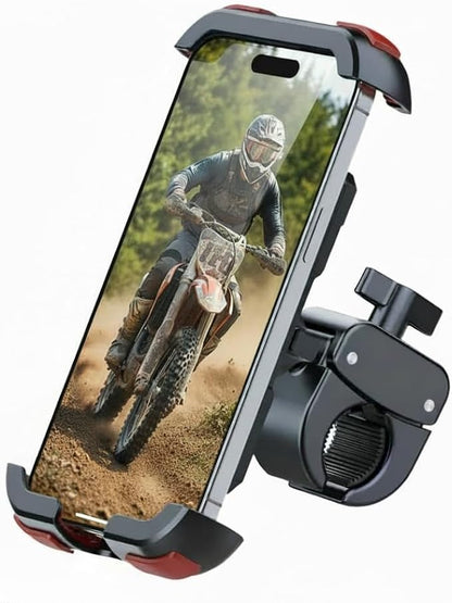 Bike Phone Holder Motorcycle & Bicycle Handlebar Mount, 360 Rotatable, Secure Clamp, Fits Thick Smartphones 4.7"-7" (Black+Red)