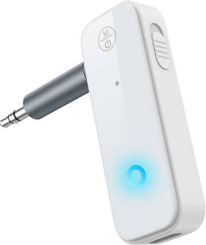 Aux Bluetooth Adapter for Car, 2 in 1 Wireless Bluetooth 5.3 Transmitter Receiver, Built-in Mic Hands-Free Calls Crystal Clear Sound, for Cars Headphones Home Stereo, White