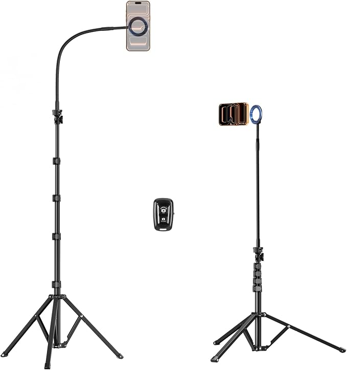 elitehood Magnetic iPhone Tripod Stand with Flexible Gooseneck, Magsafe Phone Stand for Video Recording Filming, Heavy Duty Aluminum Phone Tripod for iPhone 17 Pro Max / 17 Pro / 16 Pro Max